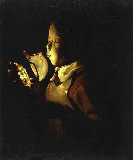 Georges de La Tour Boy Blowing at Lamp oil painting picture